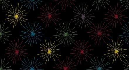 Poster - Vibrant bursts of color on black background create a dynamic and playful design