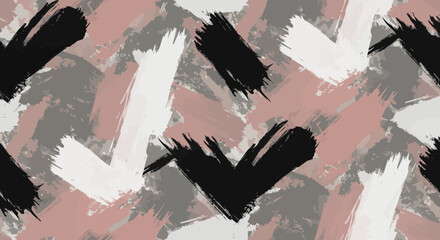 Poster - Abstract paint brushstroke seamless pattern with black white and gray colors