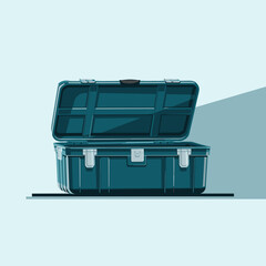 Poster - Minimalistic open toolbox design on light blue background