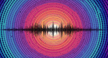 Poster - Abstract audio wave visualization with colorful concentric circles background