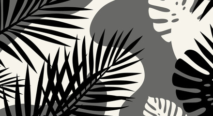Poster - Monochrome tropical leaves pattern evokes modern style and natural tranquility