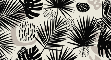 Poster - Abstract tropical leaves pattern design featuring monstera and palm trees