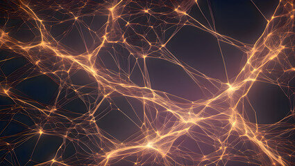 Poster - Abstract computer generated visualization of interconnected orange glowing lights forming a complex digital network