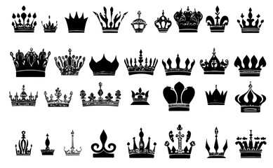 Poster - Collection of classic crowns in black and white, perfect for royalty themes and royal designs or graphic projects and regal aesthetics.