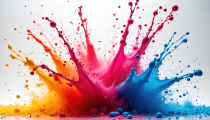 Aufkleber - Vibrant paint explosion against neutral backdrop, modern art installation. Saturated colors create dynamic visual impact. Abstract concept for design projects, artistic compositions, modern art,