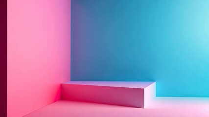 Poster - Pastel Corner Space: Serene corner studio in soft pastel hues of pink and blue, creating a peaceful spatial ambiance and depth.