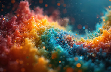 Poster - Abstract cosmos of colorful molecules in universe. Bubbles of liquid, droplets of water in macro. Multicolor background, artistic illustration with many colors, great design.
