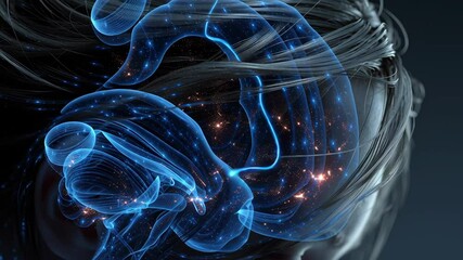 Aufkleber - Glowing blue neural network representing brain activity, visualizing firing synapses and cosmic neural connections within human mind's expansive inner landscape