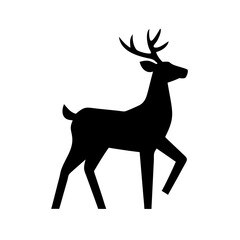Poster - Silhouette of a majestic stag with antlers walking gracefully across a white background in a simple design