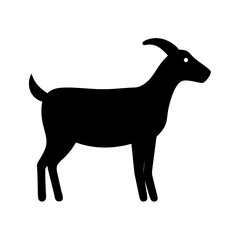 Poster - A solid black depiction of a domestic animal with short horns standing on a white background plain design