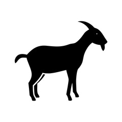 Poster - Silhouette depiction of a horned farm animal standing calmly on a white background in simple style