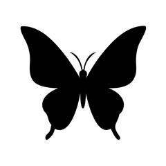 Poster - A silhouette of a butterfly with symmetrical wings and antennae on a plain white background view from front