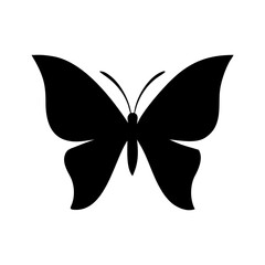 Poster - Simple depiction of a black butterfly with symmetrical wings and antennae on a white background design