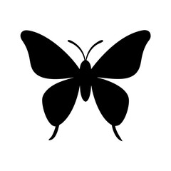 Poster - A simple graphic of a dark silhouette of a butterfly with wings spread on a white background image