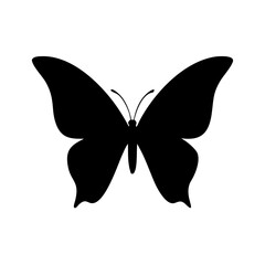 Poster - A dark silhouette of a winged insect with antennae displayed against a white plain background space here