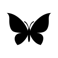 Poster - Simple black silhouette of a butterfly with symmetrical wings and antennae shown clearly on white 100