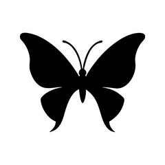 Poster - A silhouette of a butterfly with open wings and antennae displayed on a white plain background view