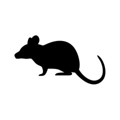 Poster - Silhouette of a small rodent with a long tail and round body standing on a white background view