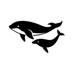 Poster - Two marine mammals swimming together in the ocean waters, a mother and her calf in simple graphic form
