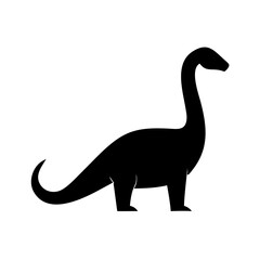 Poster - Silhouette of a long necked creature with a curled tail standing on its four legs isolated on white
