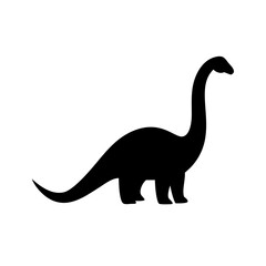 Poster - Silhouette of a long necked dinosaur standing peacefully on a white background design element here now
