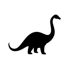 Poster - Silhouette of a long necked sauropod creature with a long tail standing on a white background plain scene