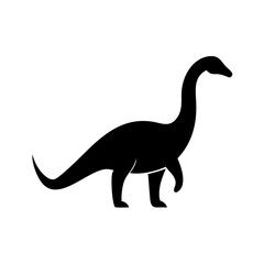 Poster - Silhouette of a long necked sauropod with a long tail standing on its four legs in black color isolated