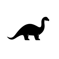 Poster - Silhouette of a long necked creature from prehistoric times walking on a white background field area