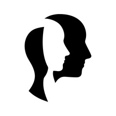 Poster - Silhouette of two heads facing right one white and one black overlapping each other design concept