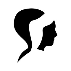 Poster - Silhouette of a woman's head and long flowing hair in black and white graphic design style image