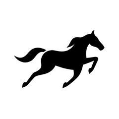 Poster - Silhouette of a black equine animal leaping forward with its mane and tail flowing freely in the wind