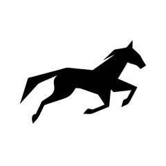 Poster - Geometric depiction of a black equine figure leaping against a plain white backdrop design element