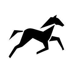 Poster - Geometric depiction of a running equine figure in solid black against a white plain background image art
