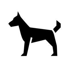 Poster - A simple geometric rendition of a canine standing in profile with a short tail shown clearly here