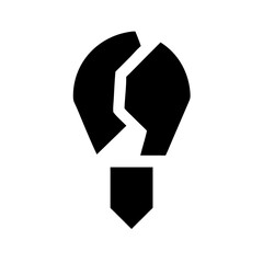 Poster - Stylized broken lightbulb icon with a crack running through the bulb shape design element