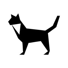 Poster - Geometric feline design featuring a stylized black domestic animal with sharp angular shapes and a tail standing 100