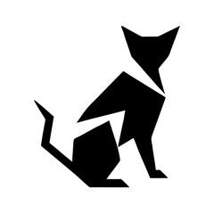 Poster - Geometric feline artwork displaying a stylized black cat in a seated position on a white backdrop