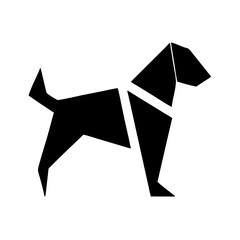Poster - Geometric canine figure in black against a white backdrop with a stylized polygonal design form, animal art