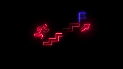 Fototapete -  Animation of victory, success, goal achiever .Success icon animation with neon shine on black background