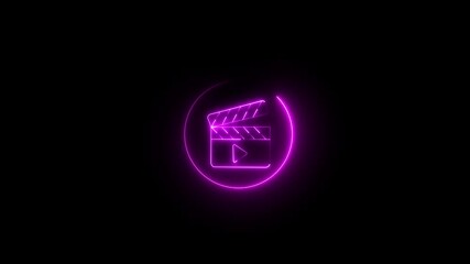 Fototapete -  Neon glowing play button with neon circle .A digital media video icon glowing neon and black color background.