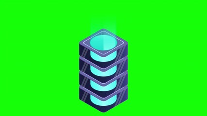 Fototapete - Isometric futuristic server animation. Isometric database or data center. Abstract blockchain. Computer storage. Cloud storage. 4K video animated in isometric style