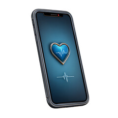 Poster - Modern smartphone displaying a blue heart with ekg pulse isolated on transparent background
