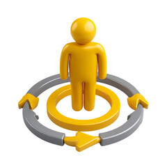 Poster - Yellow human figure in circular process flow with arrows isolated on transparent background