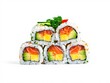Stacked Salmon Avocado Sushi Rolls With Garnish On White maki