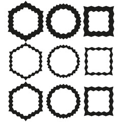 Leinwandbilder - Hexagon circle squares. Rough frame collection. Organic border Vector. Uneven line art.