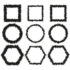 Leinwandbilder - Rough frame collection. Distressed edge shapes. Imperfect border Vector. Uneven line art.