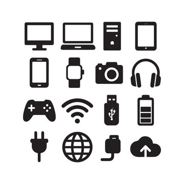 black electronics icon set
