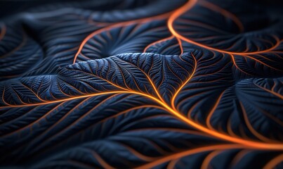 Poster - Abstract dark texture with glowing orange vein lines for backgrounds
