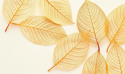 Poster - Delicate leaf skeletons exhibit intricate venation on bright backdrop