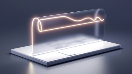 Poster - Futuristic Transparent Display with Neon Wave Data Visualization